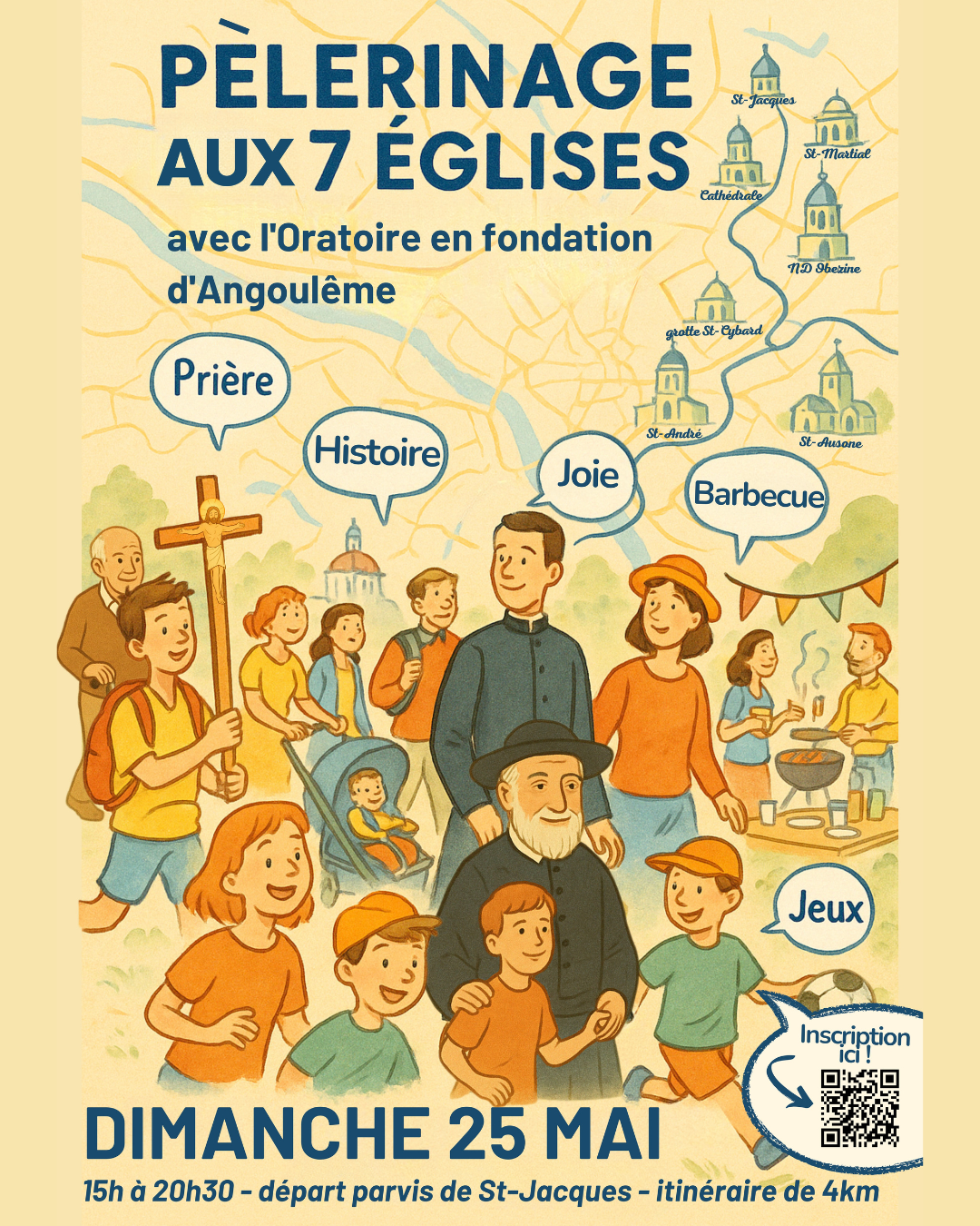 Affiche du pèlerinage aux 7 églises avec l'Oratoire en fondation d'Angoulême.